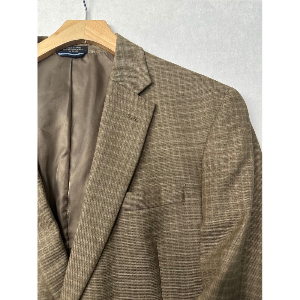 Tommy Hilfiger Mens Brown Plaid Wool Blazer Sport Coat Size 44L - Picture 1 of 8